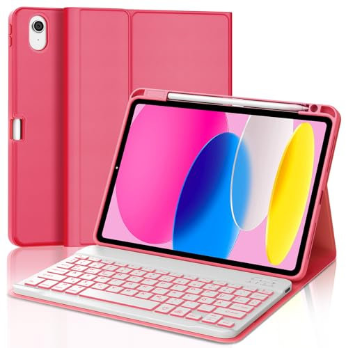 AVNICUD Hülle Tastatur für iPad A16 11 Zoll 2025 mit Beleuchtete, Tastatur iPad 10. Generation 2022 10.9, Magnetische Bluetooth Abnehmbare QWERTZ Layout, Rot