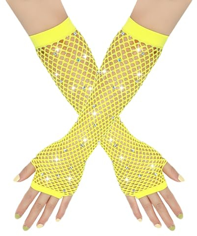 Genérico Guantes Largos de Rejilla Mujer Guantes de Malla con Strass, Guantes de Red Sin Dedos Guantes de Opera de Brillante para Bares Disco Carnaval Temática Disfraces de Años 80