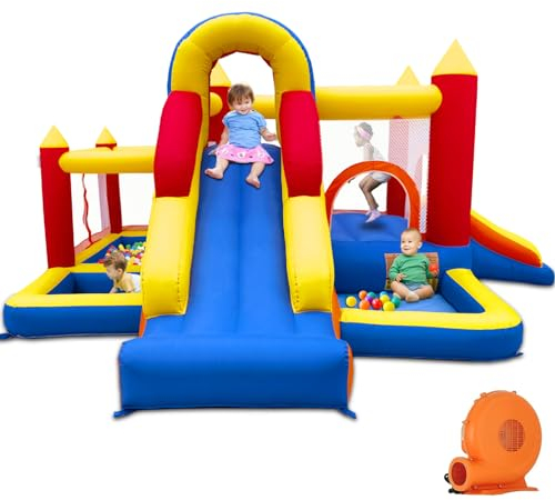 Ballsea Hüpfburg mit Gebläse – Indoor XXL Kinderparadies mit Rutsche, Sicherheitsnetz, EN71 Zertifiziert, für 3-8 Jahre