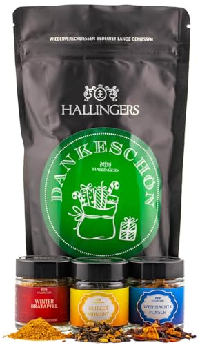 Hallingers Genuss Manufaktur Feinkost Weihnachts-Geschenk-Set - wertig in der Wundertüte Dankeschön kleines Mitbringsel 2 Weihnachts-Tees & 1 Winter-Gewürz im Glas, Weihnachten für Frauen Männer