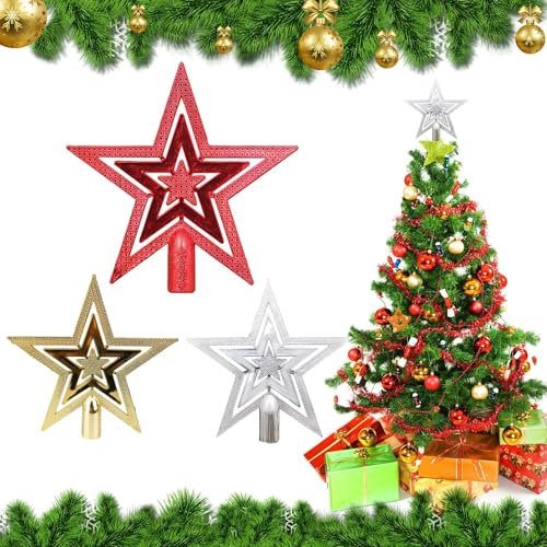 Étoile Sapin de Noël,3PCS Haut de Sapin de Noel,Cimier de Sapin de Noël,Etoile Sapin Noel,Etoile de Noel,pour Cime de Sapin de Noël,Étoile de Noel de d'or pour Décoration Noël Interieur Exterieur