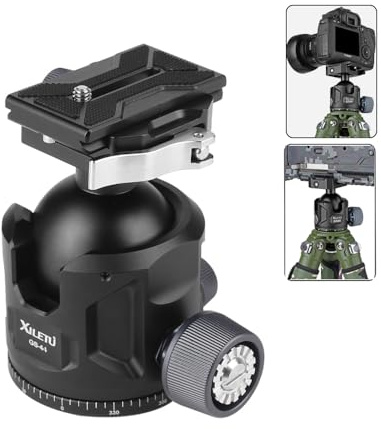 XILETU Aluminum Ball Head for Shooting Tripod 360° Panoramic Ball Head for DSLR Camera Compatible with Arca Swiss and Picatinny Maximum Load Capacity of 55lbs for Hunting and Photography (44mm)