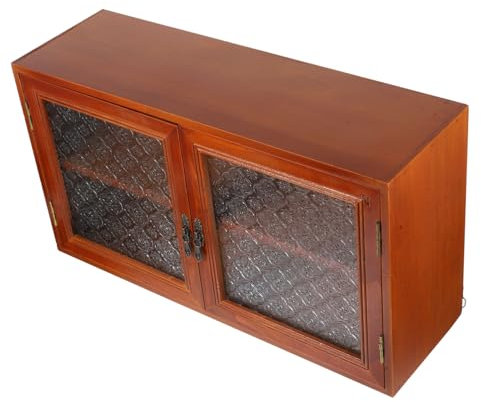 Portaspezie vintage da banco in legno con ante in vetro, mensola da cucina retrò per pane, condimenti e forniture per ufficio