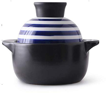 Pentola da cucina, mini casseruola rotonda in ceramica con ciotola in porcellana giapponese resistente al calore in ceramica pentola calda con doppio manico in terracotta per stufato nero zuppa 17,5x
