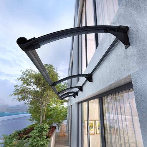 Terrassenüberdachung für den Außenbereich, mit UV-Schutz, Regen- und Schneeabdeckung, Vordertür, Sonnenschutz für Fenster, Polycarbonat-Dachbahnen und Aluminiumrahmen, 45 x 260 cm