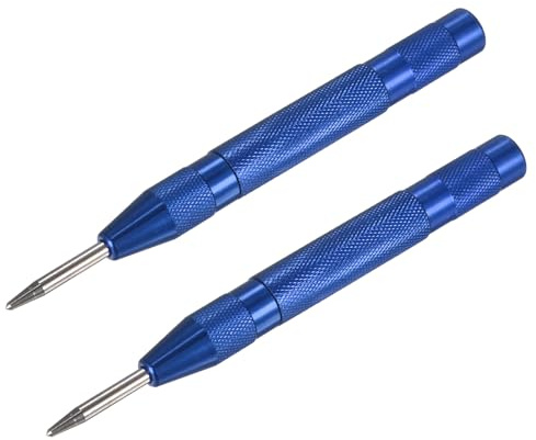 M METERXITY 2 Punzones Centrales Automáticos, 133 mm, Acero de Alta Velocidad, con Resorte, Para Placas de Acero, Tableros de Madera y Vidrio, con Impacto Ajustable y Rompeventanas [Azul]