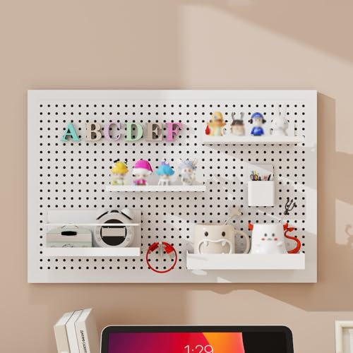 Pegboard Lochplatte Schreibtisch Regal für Schreibtisch Metall-Pegboard-Wand-Organizer mit Haken, Pegboard-Wand-Aufbewahrungssystem für die Organisation von Heim-, Büro(White,100 * 100cm)