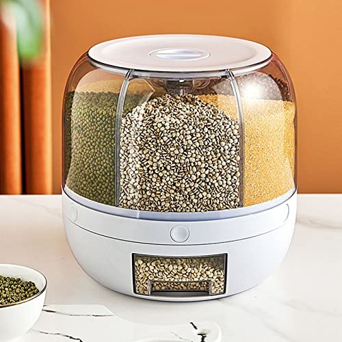 SustVita 6 Grids Dispenser di cereali rotanti, contenitore di stoccaggio di riso con coperchio sigillato per organizzazione da cucina, conservazione degli alimenti secchi per (Sustvita2ho27fum-11)