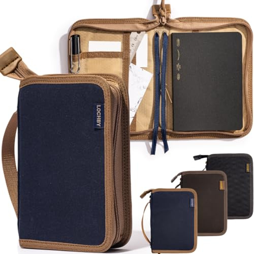 LOCHBY Field Folio A6 Notizbucheinband mit Reißverschluss, wasserabweisend, gewachste Leinwand, ideal für Reisen, Kunst und Bullet Journals