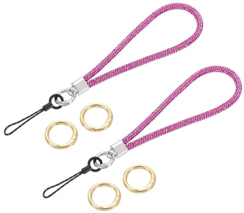 sourcing map Lot de 2 dragonnes brillantes de 13,5 cm avec strass pour pochette, téléphone portable, portefeuille, sac à main, accessoires et décoration, rose rouge, rose rouge, 22.5cm/8.9