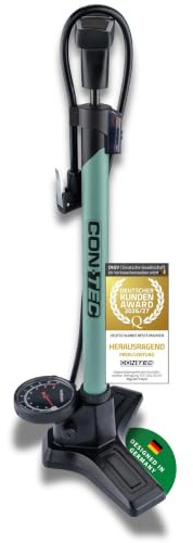 CONTEC Handkompressor Air Support Twist, 55 cm, aus Stahl und Kunststoff, 11 bar/160 psi, für alle Ventile, inkl. Kunststofffuß und Manometer, 1 Stück, schwarz/sage grün