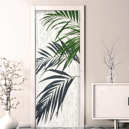 Tizhweqo Stickers Porte Trompe L'oeil Feuilles de Palmier Palmiers Papier Peint Autocollant Porte Pour Chambre Salon Décoration Stickers Muraux Sticker Porte 77x200 cm b5365