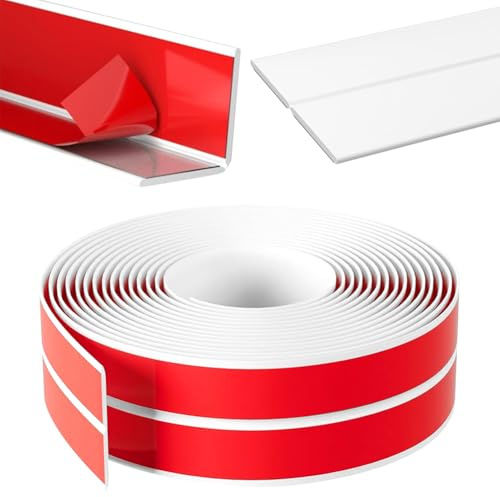 Joint Salle de Bain Plinthe Souple Autocollante, Blanc, 4 m, 20 mm × 20 mm | Anti-moisissure, Calfeutrage, Étanche pour Baignoire, Pour Salle de Bain et Cuisine