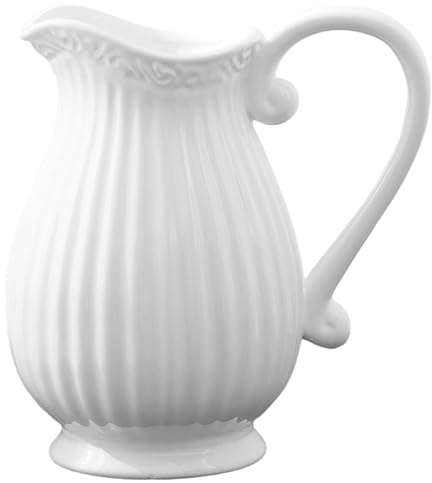 Jarrones de lanzadores Blancos para Flores, Jarra de cerámica Blanca de 7.9x7.9 Pulgadas con manija, jarrón de Flores Vintage sin Deslizamiento para decoración de la Mesa de la Oficina en casa.