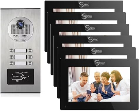 Verdrahtete Video-Sprechanlage für Wohnungen,1080P Video-Türklingel,6 Einheiten 7-Zoll-Touch-Monitor Video-Türsprechanlage für Innen und Außen, Bewegungserkennung,tuya (1 Türklingel + 6 Monitor)