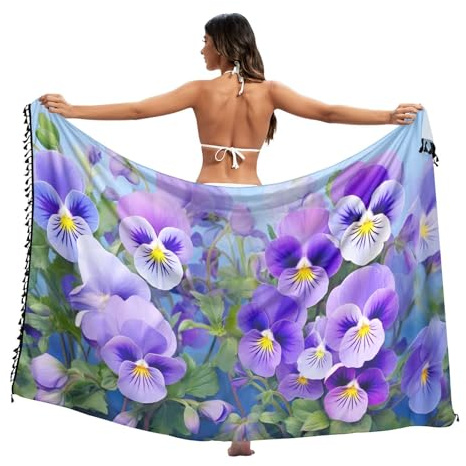 Stiefmütterchen Blumen Lila Badeanzug Wraps Sarongs Sommer Pool Sarong Cover Ups Damen Groß Stiefmütterchen Blumen Lila Groß, Stiefmütterchen Blumen lila, L