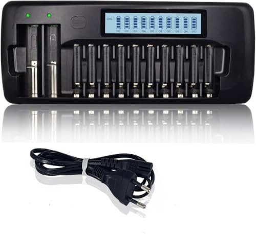 CITYORK 10+2 Slot LCD Akku Ladegerät für 1.2V AA/AAA NI-MH Wiederaufladbar Batterien & 3.7V 18650 20700 26650 13450 14500 16340(RCR123) Li-ion Wiederaufladbar Batterien