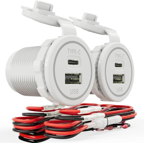 DAMAVO weißNylon USB c Steckdose 12v/24v Wohnmobil Einbauinstallation (weiß-2pcs)