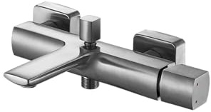 sanicomfort Wannenarmatur BAROS Nickel gebürstet – Einhebel Mischbatterie für Badewanne – Aufputz-Wannenfüllarmatur mit 1/2 Zoll Brauseanschluss, Wandmontage, aus Messing