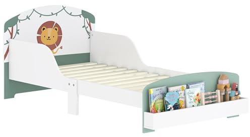 AIYAPLAY Letto per Bambini 3-8 Anni Basso con Spazio Contenitore e Sponde Laterali, Lettino per Bambini in MDF e Compensato, 150x77x60 cm, Verde