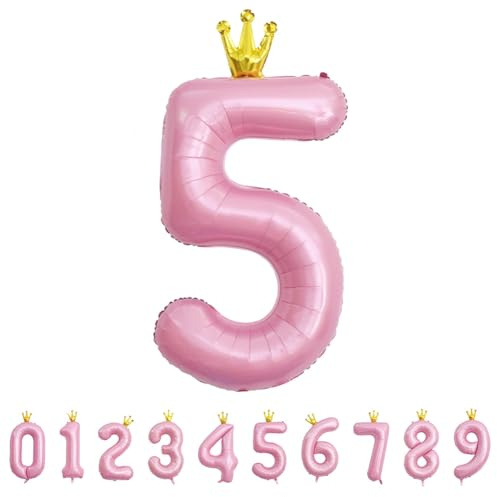 Alaoo Palloncino Numero, Palloncino Numero 5 D'rosa, 40 Pollici Palloncini con Numeri di Compleanno con Corona, Gonfiabili Elio o Aria, Decorazione per Compleanno, Festa, Anniversario