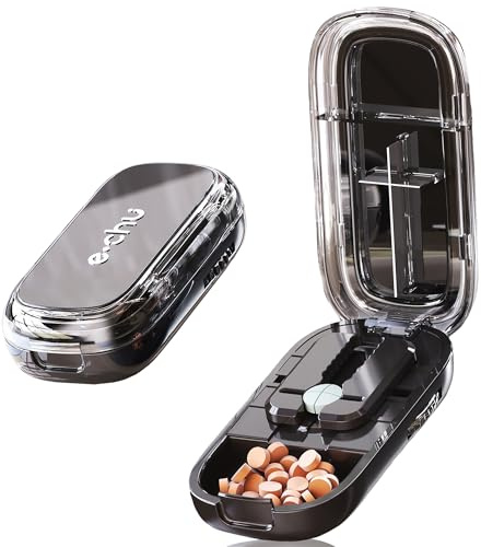 DUBSTAR Pill Cutter Splitter for Cutting Multiple Pills, 1/2 1/4 Pill Cutter Splitter for Small and Tiny Pills (Clear Black)