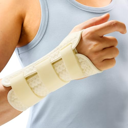 FREETOO Handgelenkstütze mit 1 Schiene, verstellbare Tag- und Nachtbandage, links/rechts, für Männer & Frauen, bei Arthritis, Sehnenentzündung, Verstauchung, Sportschutz – L Elfenbein