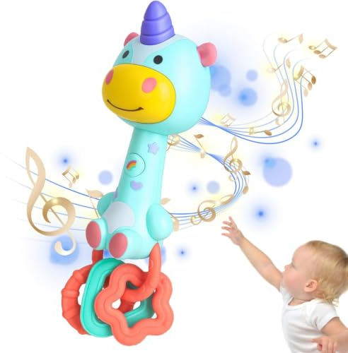 Baby Rattle & Sensory Teething Toy with Music, 6-12 Months(Unicorn) | BPA-Free,Safe Material,food-grade silicone Teething Ring,Gum Relief,Easy Grasp,gentle music,colour,soft Light and Sound