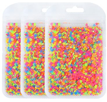 3 stück Nail Glitter, Nail Art Glitzer, Kreis Herz und Schmetterling Nagel Konfetti, Fluoreszierende Nagelpailletten für DIY Nageldesign, Satte Farben (Kreis)