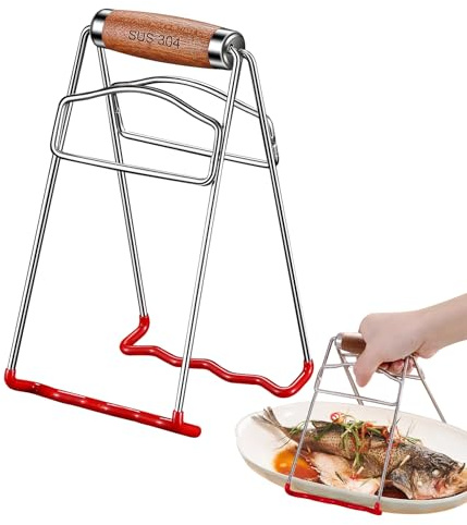 Ugotit Hot Plate Gripper, Stainless Steel Plate Lifter for Hot Plates, Bowls and Dishes, Kitchen Plate Gripper for Air Fryer, Oven and Steamer, Non-Slip Dish Lifter Tool
