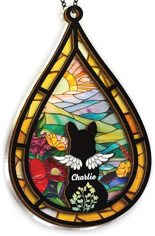 Christmas Ornaments Angel Dog Memorial Suncatcher, Dog Cat Suncatcher Remembrance Gift, Engraved Pet Memorial Ornament, Pet Sympathy Keychain, Rainbow Bridge Pet Loss Gifts