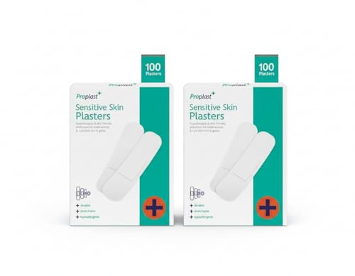 Alpha7 2 Pack Plasters for Sensitive Skin,200 Assorted Bandaid Shapes, Hypoallergenic Plaster, Plaster for Wounds, Plasters for First aid kit and Dressing Supplies