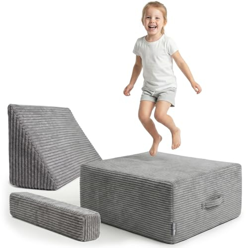 KiddyMoon Hüpfpolster Für Kinder Hüpfmatratze Kindertrampolin Für Zuhause Turnmatte Matratze Zum Hüpfen Abnehmbarer Bezug Waschbar, Dunkelgrau