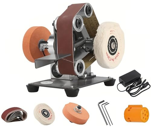 Electric Belt Sander with Adjustable Speed for Wet and Dry Sharpening, Includes Diamond Discs for Metal and Tools