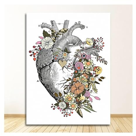 Supkancl E Stampe Immagini A Parete Medico Clinica Decor Vintage Anatomia Floreale Cuore Cervello Wall Art Canvas Pittura Poster retrò(0898XX02,25x35cm No Frame)