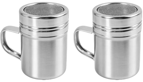 Xotectrix Lot De 2 Saupoudreurs en Acier Inoxydable Avec Poignée Et Couvercle, Epandeur Poudre Cuisine,pour Sucre en Poudre, Cacao, Farine, Cannelle, Café, Sel Et Chocolat