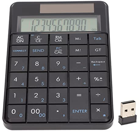 Bewinner Pavé Numérique sans Fil 29 Touches, 2,4 GHz, Calculatrice Ergonomique avec Panneau Solaire, USB Plug and Play pour Ordinateur Portable, Ordinateur de Bureau, Clavier Numérique