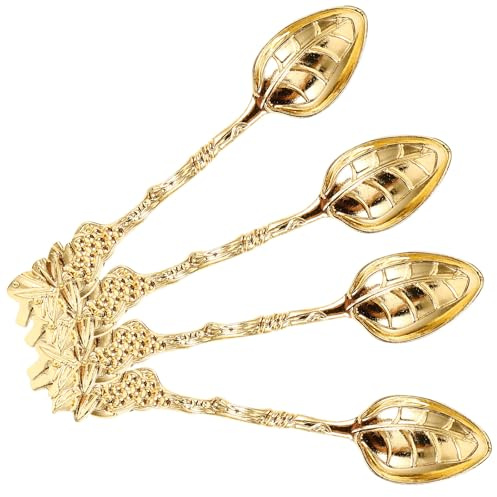 RORPOIR 4 Cucchiaini da Caffè Vintage in Lega di Zinco Oro Design Elegante a Uva Resistente alla Deformazione per Uso Domestico e Commerciale