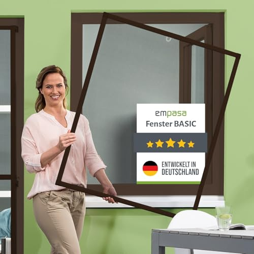 empasa Insektenschutz Fenster Basic mit Alurahmen und FILATEC® Gewebe in Schwarz, kürzbarer Bausatz zur Selbstmontage, Fliegengitter, Farbe:braun, Größe:80 x 100, Stil:ohne Bürstendichtung