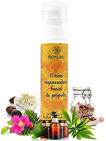 Crème visage BIO 100% naturelle - 50 ml. Crème antitaches, hydratante pour le visage et réaffirmante, femme/home, avec propolis, karité, rosier rubigineux, jojoba et huiles essentielles.