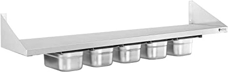 Royal Catering RCWR-5 GN1/4 Gewürzbord Edelstahl 120 cm 3,5 cm Stärke Bordstärke 5 GN 1/4 Gewürzstände Gewürzablage Gewürzregal