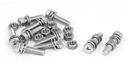 sourcing map 10 Set M5 x 20mm 304 Edelstahl Metall Kreuzschlitz Bolzen Nuss mit Scheibe