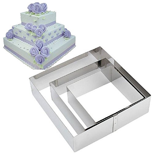 TAMUME Carré Moules à Gâteaux en Acier Inoxydable pour Moules à Forme Spécifique - Ensemble de 3 Moules à Pâtisserie (Carré)