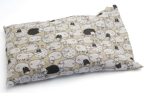 Cuscino scaldacollo con noccioli di ciliegia per Dolore cervicale/Mal di Stomaco/Febbre Alta/Contusioni (650gr. - 32x19x2cm) - Fantasia Pecorelle - Prodotto in Emilia Romagna