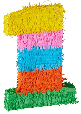 Relaxdays Pinata Geburtstag, Zahl 1, zum Aufhängen, Kinder & Erwachsene, Papier, zum selbst Befüllen, Piñata, bunt