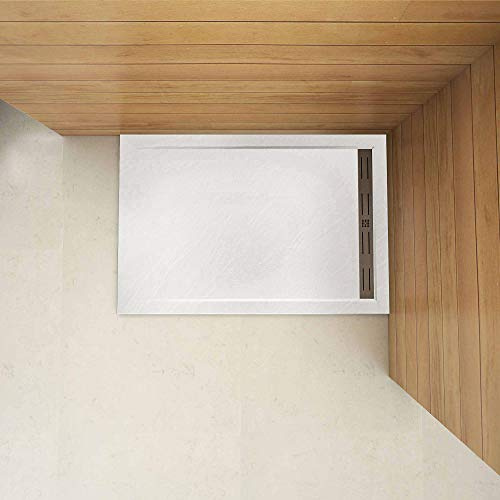 Piatto Doccia Rettangolare 120x70cm in Pietra Vulcanica e Resina Mista Finitura Pietra Bianca Ruvida Ultraslim 3 cm