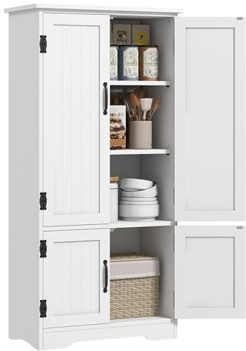 HOMCOM Accent Floor Storage Cabinet, Kitchen Cupboard Sideboard with Adjustable Shelves and 2 Lower Doors, White