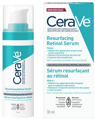 CeraVe Sérum de rétinol lissant pour le visage avec niacinamide. Aide à uniformiser le teint, lisse la peau, atténue les marques post-acné et réduit les pores. Doux, sans parfum, non comédogène, pour