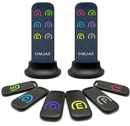 Trova chiavi con ricevitori più sottili e telecomandi avanzati in tessuto, SIMJAR 80dB+ RF Item Locator con raggio di lavoro di 39,9 m, 2 trasmettitori RF e 6 ricevitori
