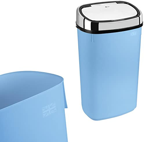 Dihl - UK MADE - 50L Pale Blue Sensor Bin with Chrome Sensor Lid Kitchen Waste Dust Bin Automatic Motor
